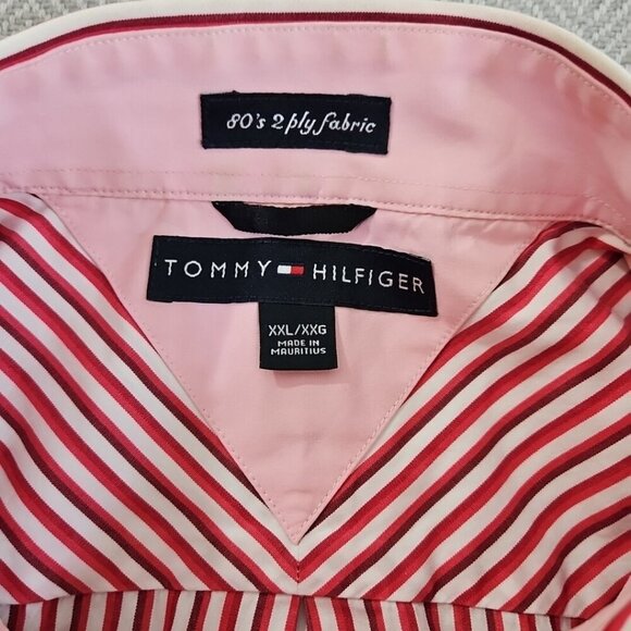 Tommy Hilfiger Shirt Men's XXL Red White Stripe LS Button-Down Vintage EUC LN - Picture 6 of 16